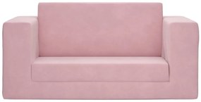 Sofá-cama infantil de 2 lugares pelúcia macia rosa