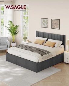 Estrutura de cama 180 x 200 cm com estrado (COLCHÃO NÃO INCLUIDO) com espaço de arrumação sob a cama e cabeceira em cinza ardósia