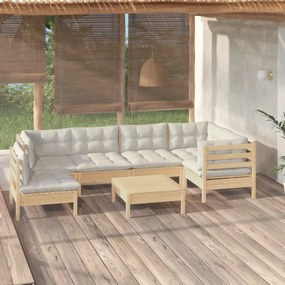 vidaXL 7 pcs conjunto lounge de jardim c/ almofadões cor creme pinho