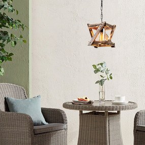 Candeeiro Suspenso Erebos – Preto e Madeira – 25 x 25 cm