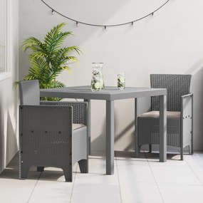 vidaXL Conjunto de Jantar para Jardim 3 Peças com Almofadas Cinza Claro Rattan Polimérico