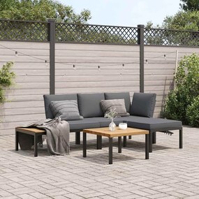 4 pcs conjunto de sofás p/ jardim c/ almofadões alumínio preto