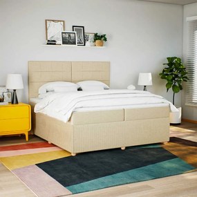 vidaXL Cama com molas/colchão 200x200 cm tecido cor creme