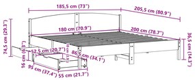 Cama sem colchão 180x200 cm madeira de pinho maciça branco