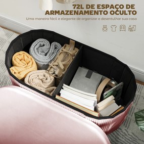 Puff de Arrumação Banco de Arrumação Dobrável 72 L 76x38x35 cm Estofado em Veludo Baú de Armazenamento Rosa