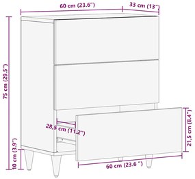 Buffet 60x33x75 cm Madeira Sólida de Mangueira