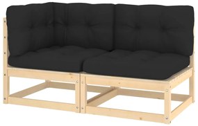 2 pcs conjunto lounge de jardim com almofadões pinho maciço
