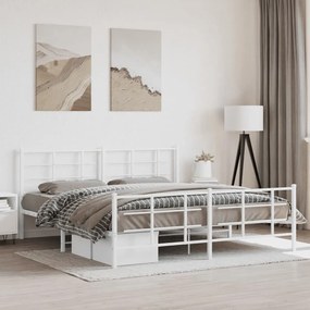 Estrutura de cama com cabeceira e pés 183x213 cm metal branco