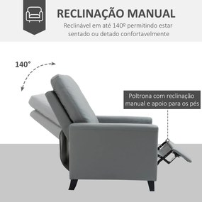 Poltrona Relax Reclinável em até 140° Estofada em PU com Apoio para os Pés Retrátil Assento e Encosto Acolchoados para Sala de Estar Escritório Dormit