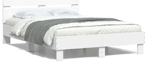 Estrutura de cama com cabeceira e luzes LED 135x190 cm branco