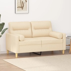 vidaXL Sofá 2 lugares c/ almofadas e almofadões 120cm tecido cor creme
