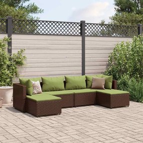 vidaXL 6 pcs conj. lounge jardim c/ almofadões 6 pcs vime PE castanho
