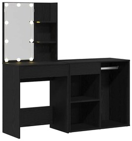Toucador com LED e Gabinete Carvalho Preto Madeira Engenheirada