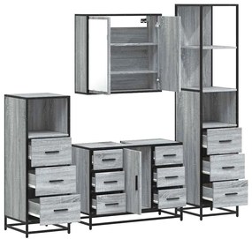 4 pcs Conjunto móveis casa de banho madeira proc. cinza sonoma