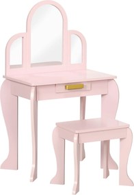 HOMCOM Toucador Infantil Rosa com Espelho Banco e Organizador Maquilhagem Crianças 3-6 Anos 52x32x85 cm | Aosom Portugal