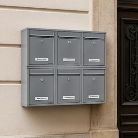 Conjunto de 6 caixas de correio prateadas com 2 chaves cada 22 x 32 x 9 cm Prateado