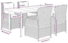 5 pcs conjunto de jantar p/ jardim com almofadões vime PE bege