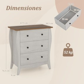 Cómoda de 3 gavetas dobrável em tecido para quarto Cómoda de estilo campestre 67,5 x 38,5 x 76,5 Cinzenta