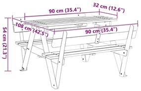 Mesa piquenique 4 crianças c/ orifício guarda-sol abeto maciço