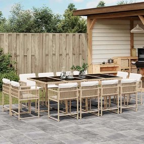 vidaXL 13 pcs conjunto de jantar p/ jardim com almofadões vime PE bege
