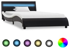 vidaXL Estrutura cama c/ LEDs 100x200 cm couro artificial preto/branco