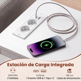Conjunto de 2 Mesas de Cabeceira Ajustáveis, 60 x 40 x 74 cm, com Luz LED, Branco