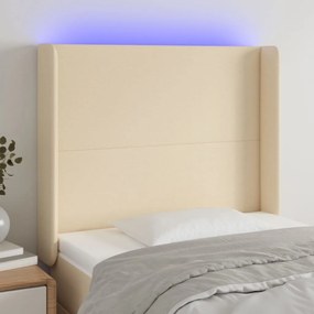 Cabeceira de cama c/ luzes LED tecido 83x16x118/128cm cor creme