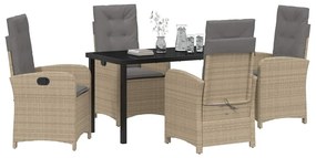 Conjunto de Jantar de Jardim com 5 Peças e Almofadas Bege Rattan PE