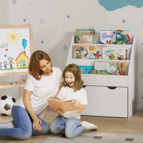 Estante de Brinquedos com 3 Compartimentos Gaveta com Rodas para Quarto Sala de Jogos 62,5x30x70 cm Branco