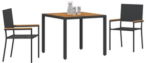 Conjunto de Jantar para Jardim vidaXL 3 Peças Polyratan Preto