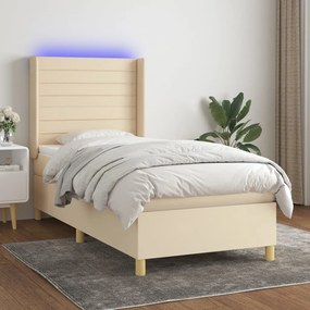 Cama box spring c/ colchão e LED 80x200 cm tecido cor creme