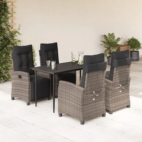 vidaXL 5 pcs conjunto de jantar p/ jardim c/ almofadões vime PE cinza