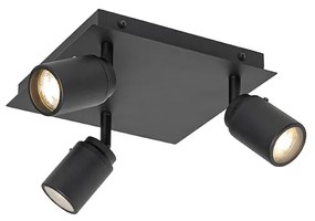 Foco de teto moderno preto quadrado 3 luzes IP44 - Ducha Moderno