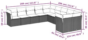 10 pcs conj. sofás jardim com almofadões vime PE castanho