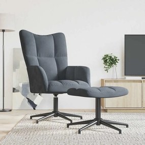 vidaXL Cadeira de descanso com banco veludo cinzento-escuro