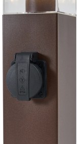 Candeeiro de Exterior Castanho Ferrugem com Vidro Transparente 45cm IP44 com Tomada e Sensor de Movimento - Malios Moderno