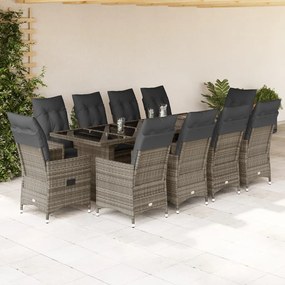 vidaXL 11 pcs conjunto bistrô de jardim c/ almofadões vime PE cinzento