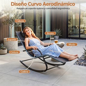 Cadeira de baloiço para exterior, respirável, com braços curvos e encosto de cabeça amovível, para varanda, jardim ou terraço, preta