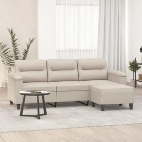 vidaXL Sofá de 3 lugares c/ apoio pés 180 cm tecido microfibra creme