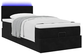 Estrutura de cama otomana com colchão preto 80x200cm veludo