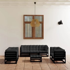 vidaXL 8 pcs conjunto longue de jardim c/ almofadões pinho maciço