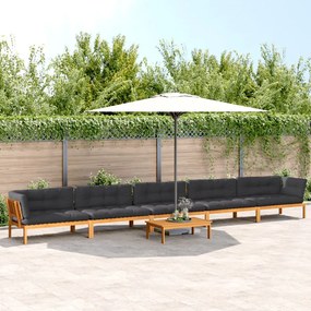 vidaXL 6 pcs conj. sofás paletes p/ jardim c/ almofadões acácia maciça