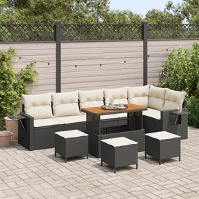 Conjunto de Sofás de Jardim de 10 Peças vidaXL com Almofadas Preto Rat