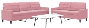 2 pcs conjunto de sofás com almofadões veludo rosa