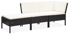 vidaXL 3 pcs conjunto lounge de jardim c/ almofadões vime PE preto