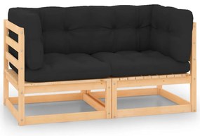 Sofás de canto para jardim c/ almofadões 2 pcs pinho maciço