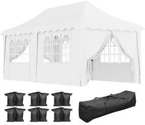 Outsunny Tenda Dobrável Pop Up 596x300x315 cm com 6 Paredes Laterais Anti-UV Altura Ajustável para Campismo Festas Branco | Aosom Portugal