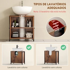 Móvel Casa de Banho para Lavatório Pousar (NÃO INCLUIDO) 60x30x60 cm com 2 Portas de Ripas com Fecho Magnético para Lavatórios sem Pedestal Castanho R