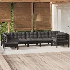 vidaXL 7 pcs conjunto lounge de jardim c/ almofadões pinho maciço