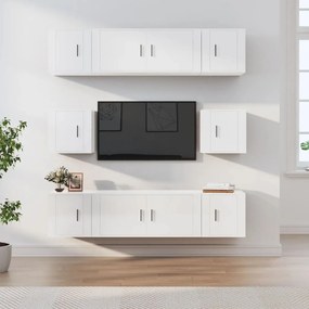 vidaXL 8 pcs conjunto móveis de TV madeira processada branco brilhante